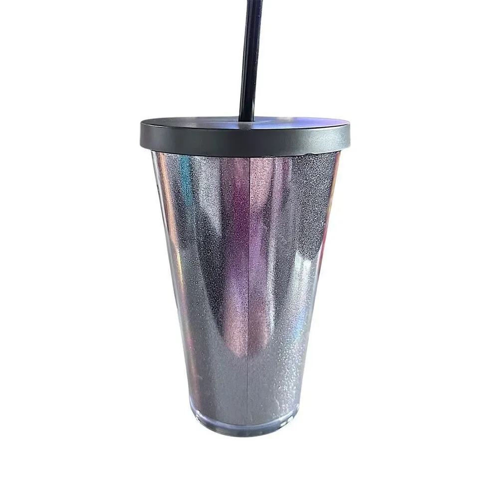 NWT Starbucks Black‎ and Silver Acrylic Glitter Cold Cup - 16 oz ***Item: HH84